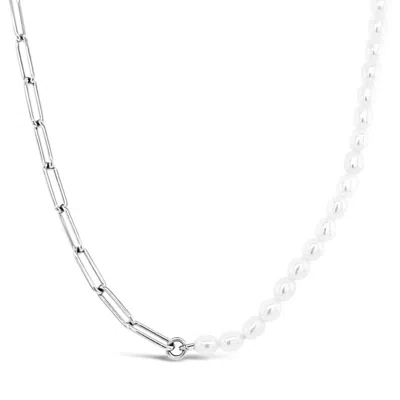 Lutiro Women's Paperclip & Freshwater Pearl Necklace - Silver