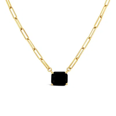 Lutiro Women's Paperclip Chain With Colored Stone Black Onyx - Gold