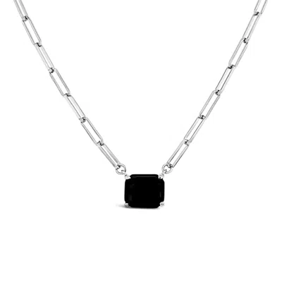 Lutiro Women's Paperclip Chain With Colored Stone-black Onyx