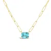 Lutiro Women's Paperclip Chain With Colored Stone Blue Topaz - Gold In Blue