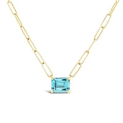 Lutiro Women's Paperclip Chain With Colored Stone Blue Topaz - Gold