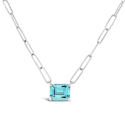 Lutiro Women's Paperclip Chain With Colored Stone Blue Topaz