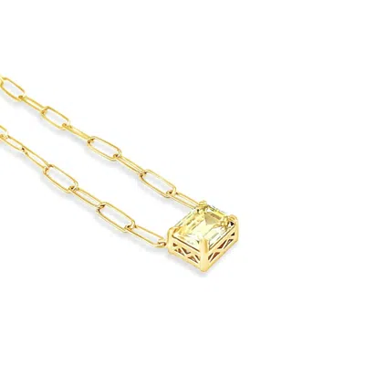 Lutiro Women's Paperclip Chain With Colored Stone Canary - Gold
