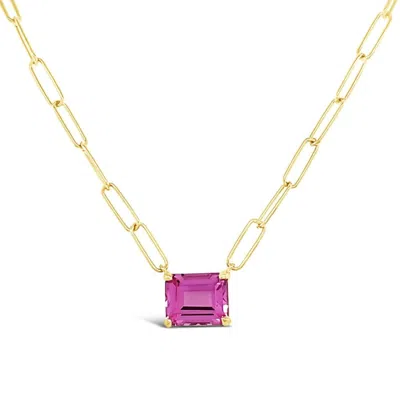 Lutiro Women's Paperclip Chain With Colored Stone Pink Sapphire - Gold