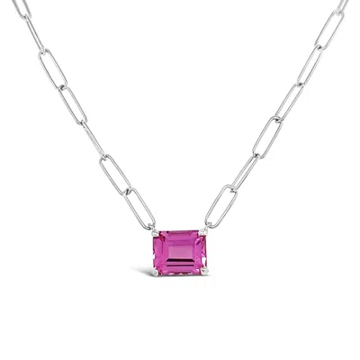 Lutiro Women's Paperclip Chain With Colored Stone Pink Sapphire