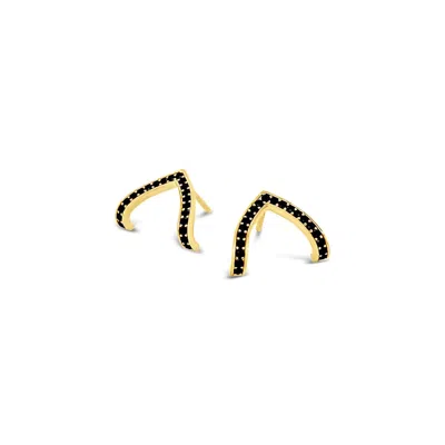 Lutiro Women's Pave Black Cz Wishbone Studs - Gold