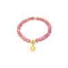 Lutiro Women's Pink / Purple Jade Beads-light Coral Heart Charm Bracelet-gold