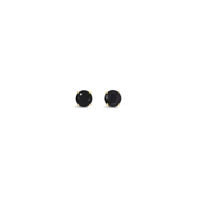 Lutiro Women's Round Seven Mm Black Studs - 10k Gold