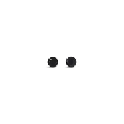 Lutiro Women's Round Seven Mm Black Studs - 10k White Gold