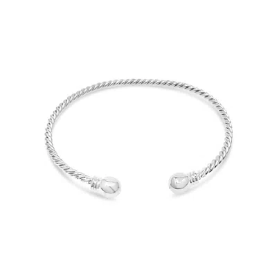 Lutiro Women's Silver Cable Cuff Bracelet