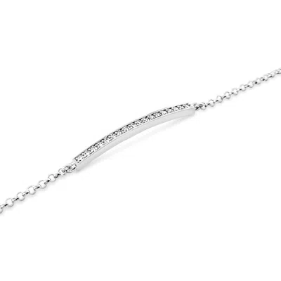 Lutiro Women's Silver Cz Curved Bar Bracelet