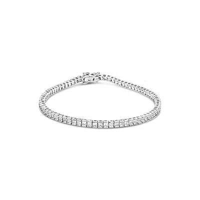 Lutiro Women's Silver Cz Tennis Bracelet