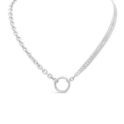 Lutiro Women's Silver Fancy Cable & Multiple Chain Necklace & Twisted Ring