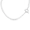 Lutiro Women's Silver Heart Toggle Clasp With Freshwater Pearls Necklace In Silver