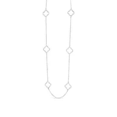Lutiro Women's Silver Long Six Four Leaf Clover Plain & Cz Necklace