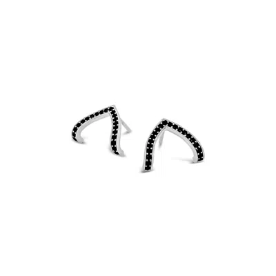 Lutiro Women's Silver Pave Black Cz Wishbone Studs
