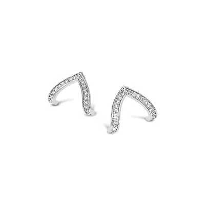 Lutiro Women's Silver Pave Cz Wishbone Studs