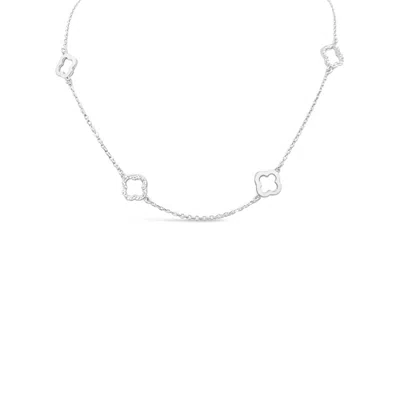 Lutiro Women's Silver Six Four Leaf Clover Plain & Cz Necklace