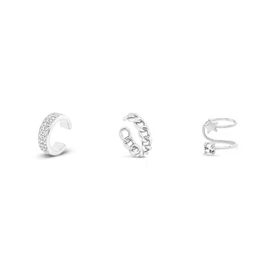 Lutiro Women's Silver Three Cuff Earring Set