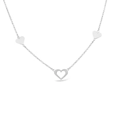 Lutiro Women's Silver Three Hearts With One Open Heart Necklace