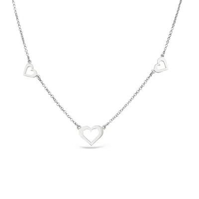 Lutiro Women's Silver Three Open Hearts Necklace