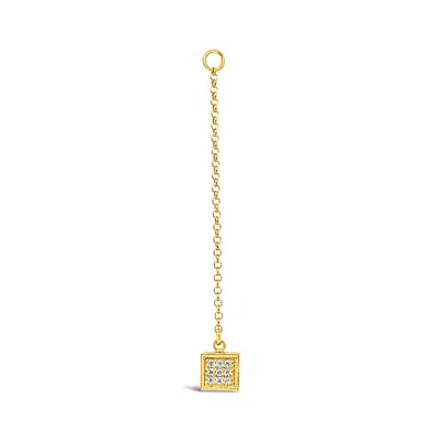 Lutiro Women's Single Earring Square Cz Charm With Chain - Gold