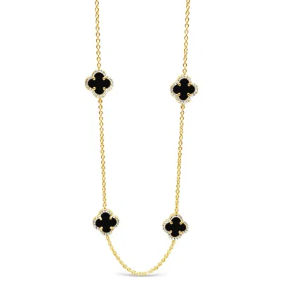 Lutiro Women's Six Four Leaf Clover Black Agate - Gold