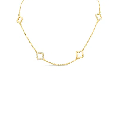 Lutiro Women's Six Four Leaf Clover Plain & Cz Necklace-gold