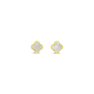 Lutiro Women's White Clover Stud Earring Eight Mm - Mother Of Pearl - Gold