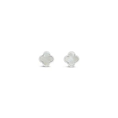 Lutiro Women's White Clover Stud Earring Eight Mm -mother Of Pearl