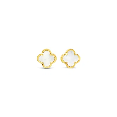 Lutiro Women's White Clover Stud Earring Ten Mm - Mother Of Pearl - Gold