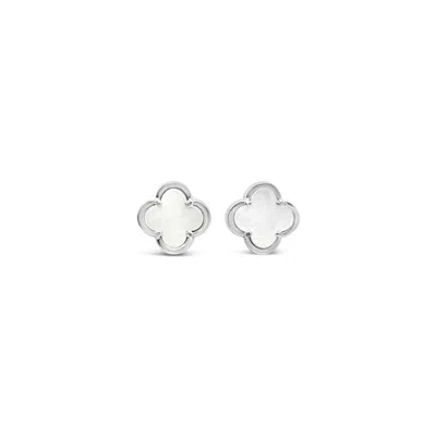 Lutiro Women's White Clover Stud Earring Ten Mm -mother Of Pearl