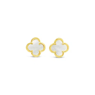 Lutiro Women's White Clover Stud Earring Twelve Mm - Mother Of Pearl - Gold