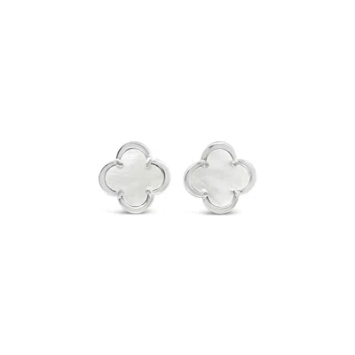 Lutiro Women's White Clover Stud Earring Twelve Mm -mother Of Pearl