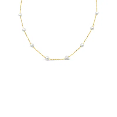 Lutiro Women's White Freshwater Pearl Orbit Necklace-gold