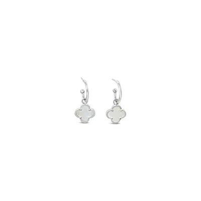 Lutiro Women's White / Silver Clover Hoop Set Ten Mm - Mother Of Pearl - Silver In Multi