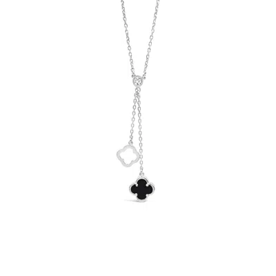 Lutiro Women's Y Necklace Double Clover Black Agate
