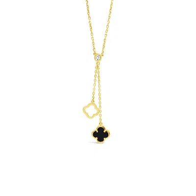Lutiro Women's Y Necklace Double Clover Black Agate-gold