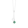 Lutiro Women's Y Necklace Double Clover Green Onyx