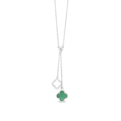 Lutiro Women's Y Necklace Double Clover Green Onyx
