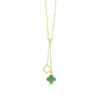 Lutiro Women's Y Necklace Double Clover Green Onyx-gold