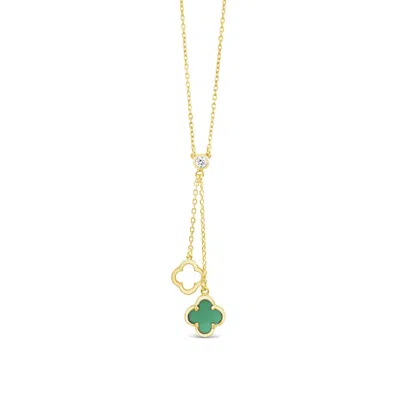 Lutiro Women's Y Necklace Double Clover Green Onyx-gold