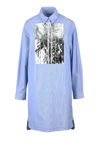 Lutz Huelle Light Blue Shirt With Metallic Silver Panel
