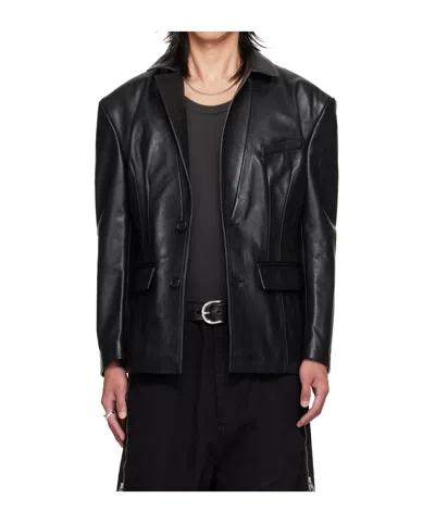 Lu'u Dan Belted Leather Suit Jacket In Black
