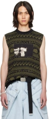 Lu'u Dan Black & Green Distressed Vest In Black / Green