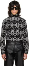 Lu'u Dan Black & White Slim Jacquard Turtleneck In Black / White