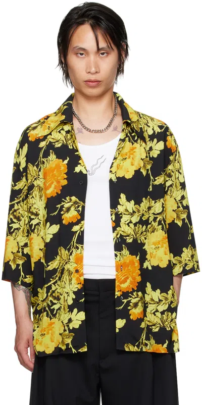 Lu'u Dan Black & Yellow Clot Edition Short Sleeve Shirt In Ba Flowers Print