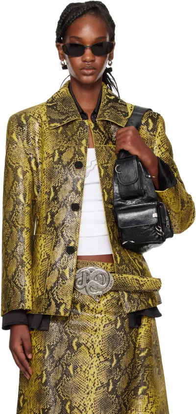 Lu'u Dan Black & Yellow 'year Of The Snake' Creep Leather Jacket In Jungle Carpet Python