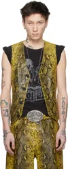 Lu'u Dan Black & Yellow 'year Of The Snake' Embossed Leather Vest In Jungle Carpet Python