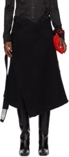 Lu'u Dan Black Apron Denim Midi Skirt In Black Rinse